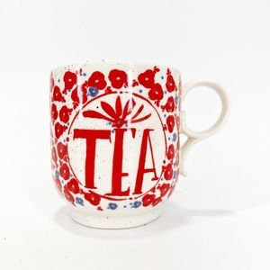 Anthropologie Elevenses Floral Poppy Ceramic Tea Cup Coffee Mug Handpainted